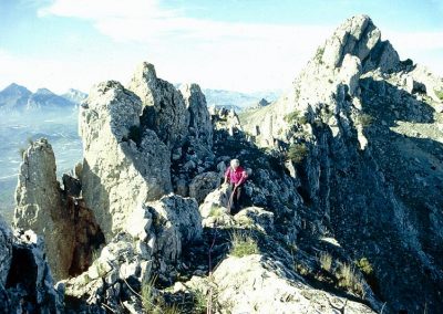 Scrambling along the Bernia ridge. Betty